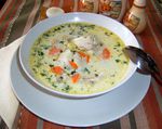 Спаржевый-куриный суп со сливками и галушками