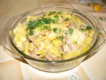 Картофель с мясными ромбиками