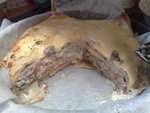 блинчатый пирог с слабосоленой семгой, шампиньонами и сыром